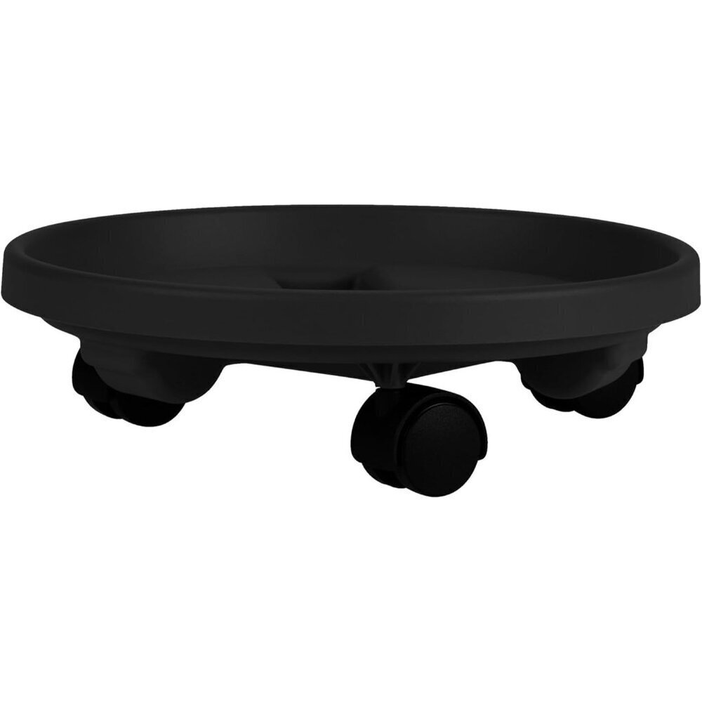 Round Planter Caddy with Wheels: 14" - Black - Durable Plastic Dolly, 360